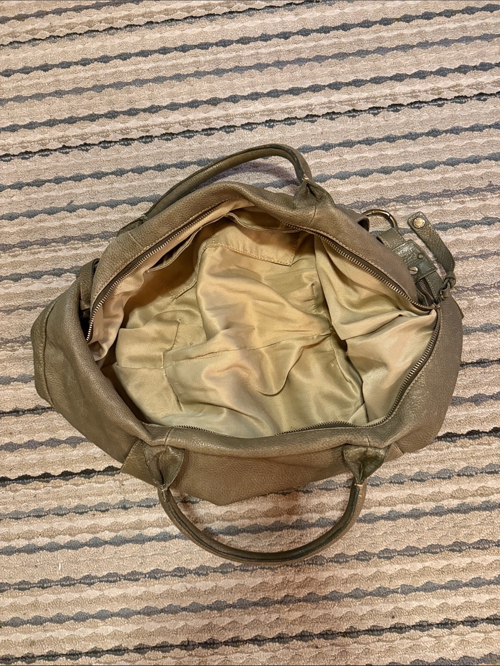 Olive Green Leather Shoulder Tote with Top Handles - Picture 3 of 3